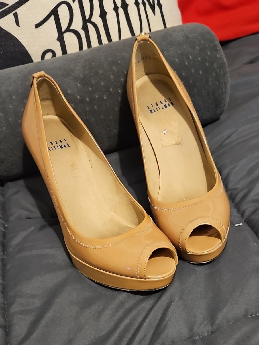 Stuart Weitzman Camel Peep-Toe Platform Pumps